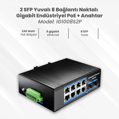 Cudy 8-Port Gigabit Industrial PoE+ Switch with 2 SFP Slots (IG1008S2P) #1462
